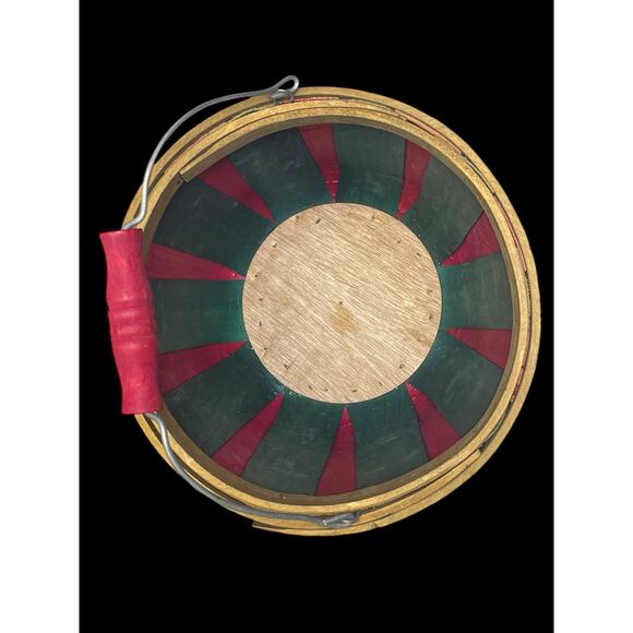 Festive Red & Green Slatted Christmas Bucket with Glitter Tree Accents 6.5" Tall - Picture 5 of 7